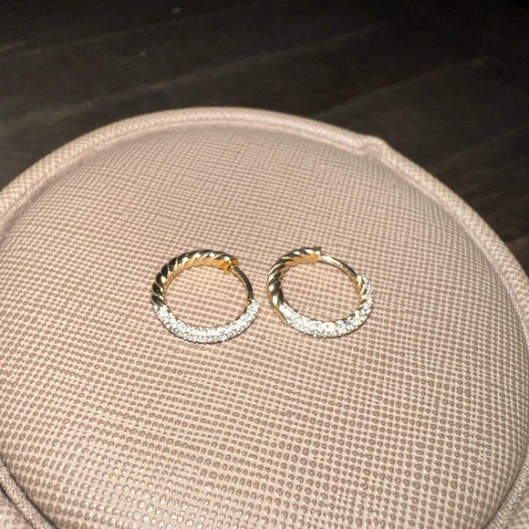 David Yurman Gold and Diamond Huggie Hoop Earrings - Picture 12 of 13